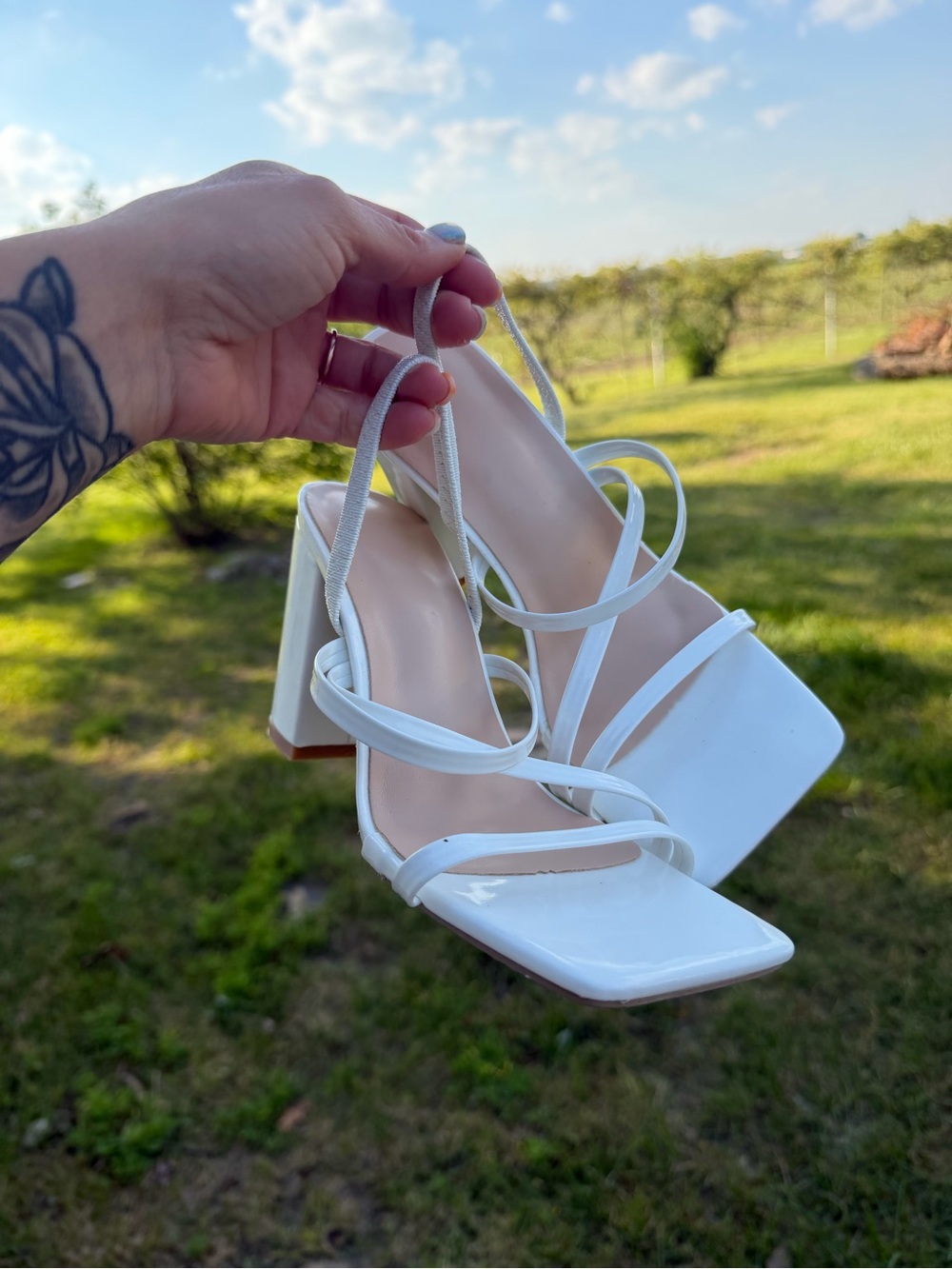 White Strappy Block Heel Size 5